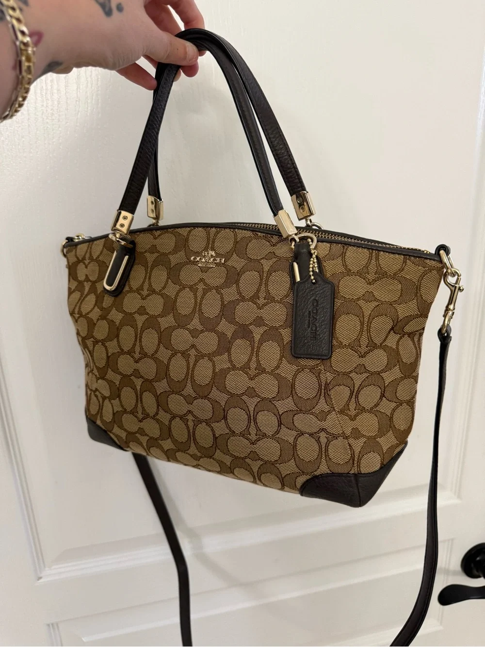 COACH 36181 Outlined Small Signature Kelsey Khaki Brown Tote Satchel